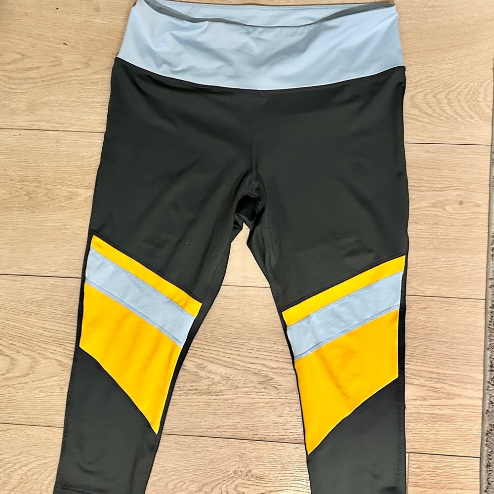 Zella Black Leggings with Yellow and Gray Accents